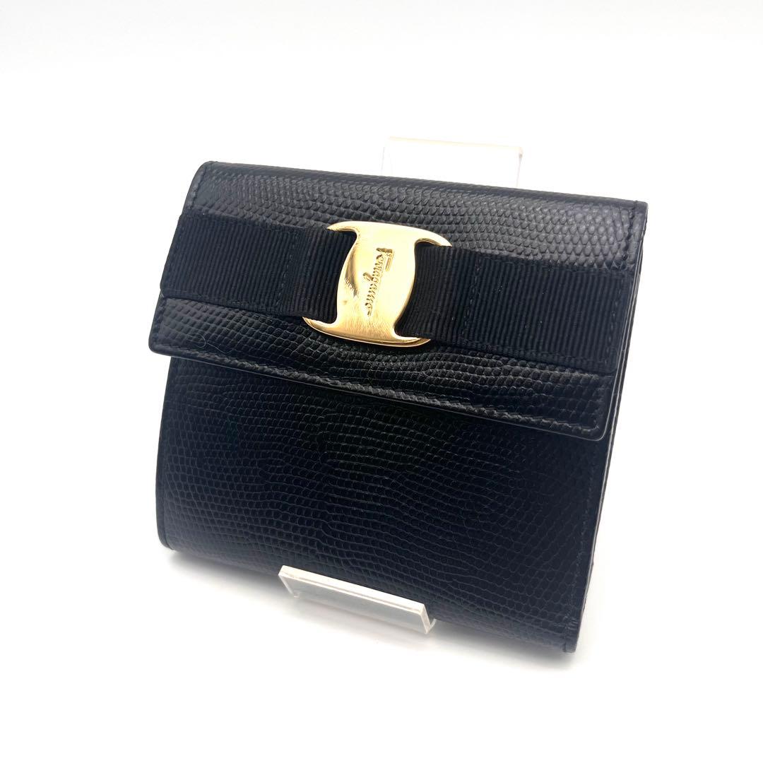 《未使用級》Ferragamo フェラガモ 二つ折り財布 ヴァラ・リボン