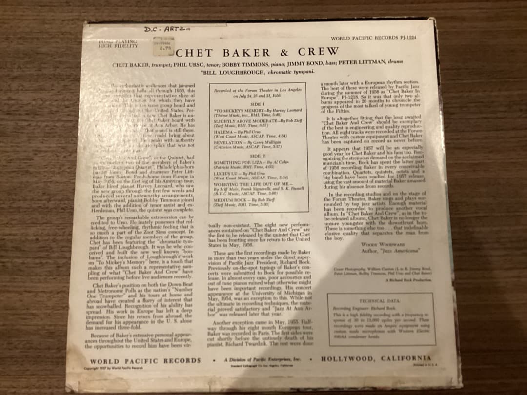 Chet Baker & Crew レコード PJ-1224