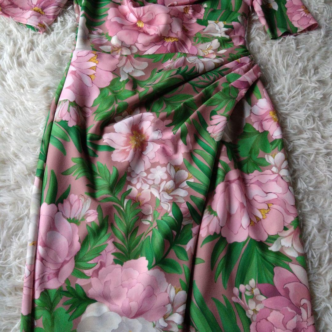 美品✨タダシショージ　ワンピース　ストレッチ　ボタニカル　マルチカラー