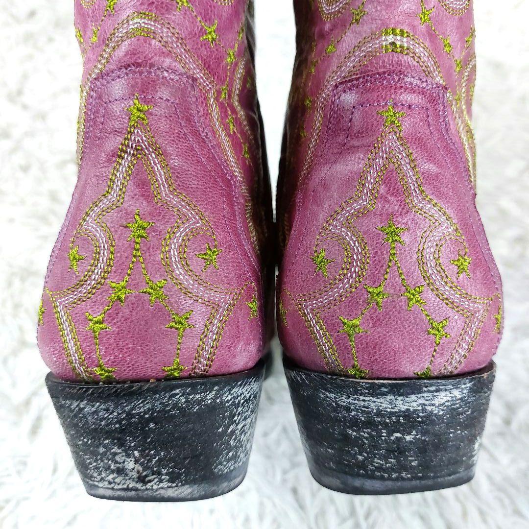 OLD GRINGO 刺繍 星スター 本革レザー 総柄 ウエスタンブーツ ピンク