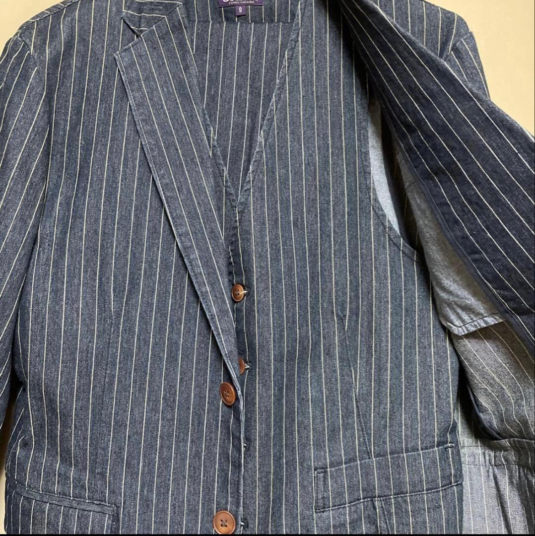 【美品】PURPLE＆YELLOW　デニムセットアップ　ストライプ　ネイビー