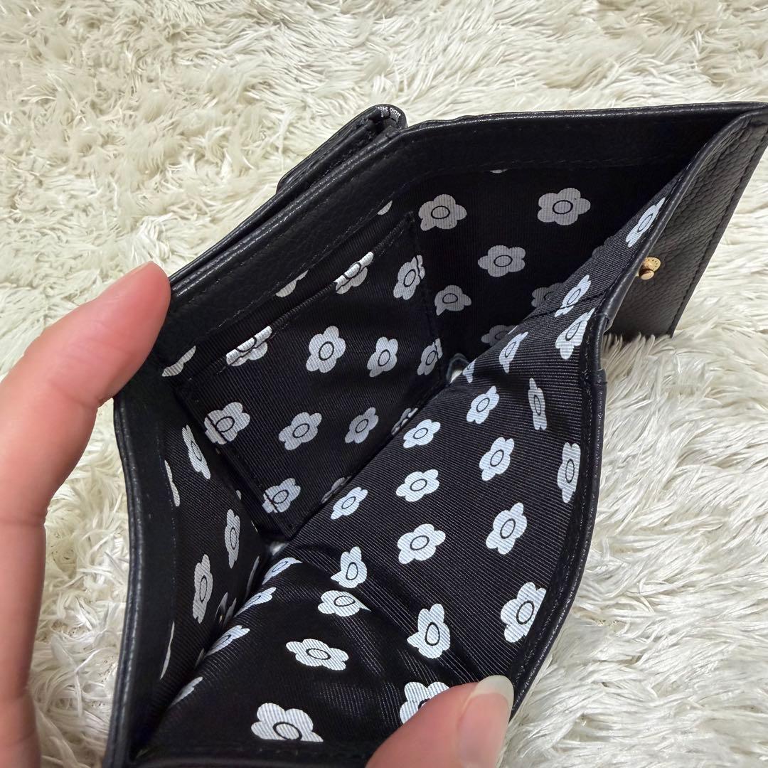 美品✨マリークワント　シーリングデイジーレター ミニウォレット　黒　レザー