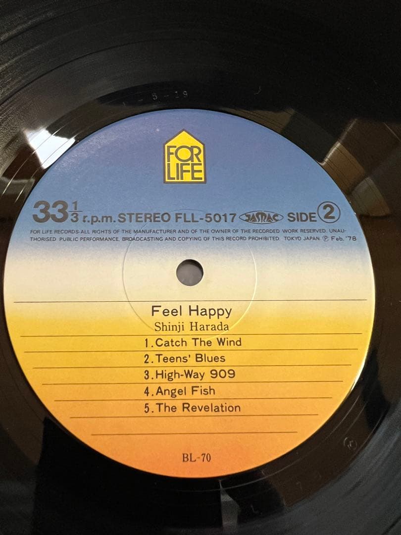 原田真二 LPレコード邦楽『Feel Happy』1978年 帯付き サイン