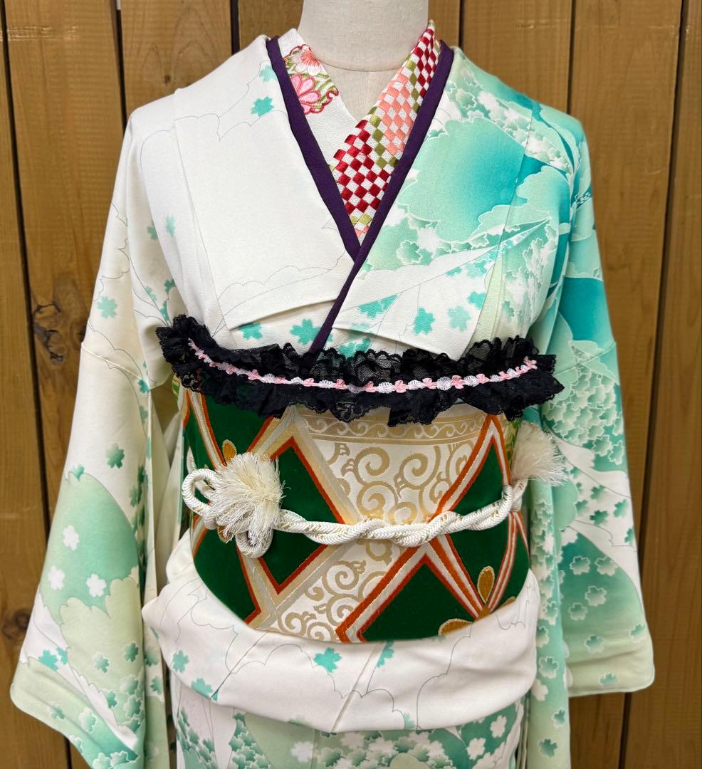 k31⭐️緑花振袖⭐️豪華絢爛綺麗華麗美品トールサイズ身丈169cm裄丈69cm正絹