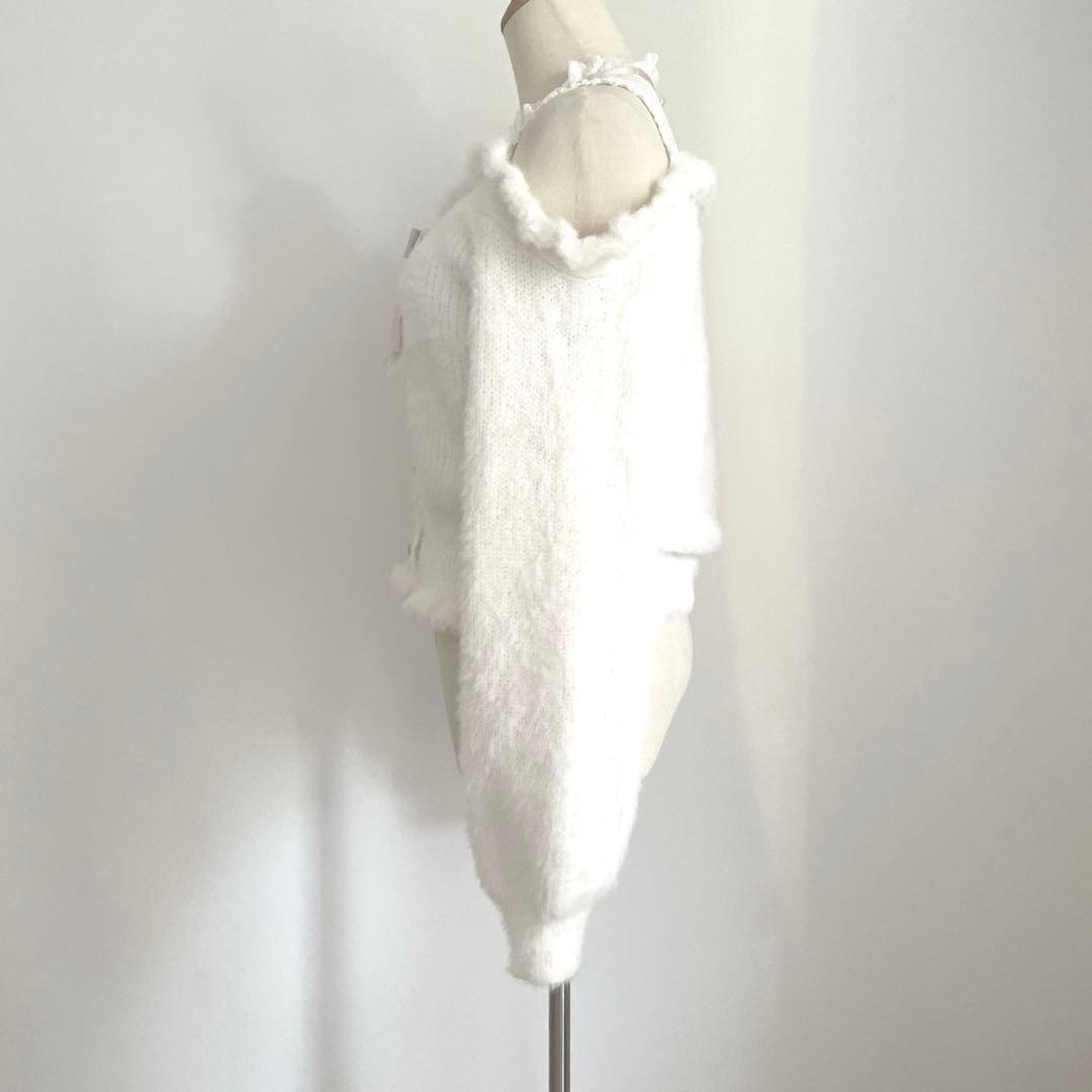 極美品♡LIZLISA レイヤード風肩あきニット　ホワイト　ピンク