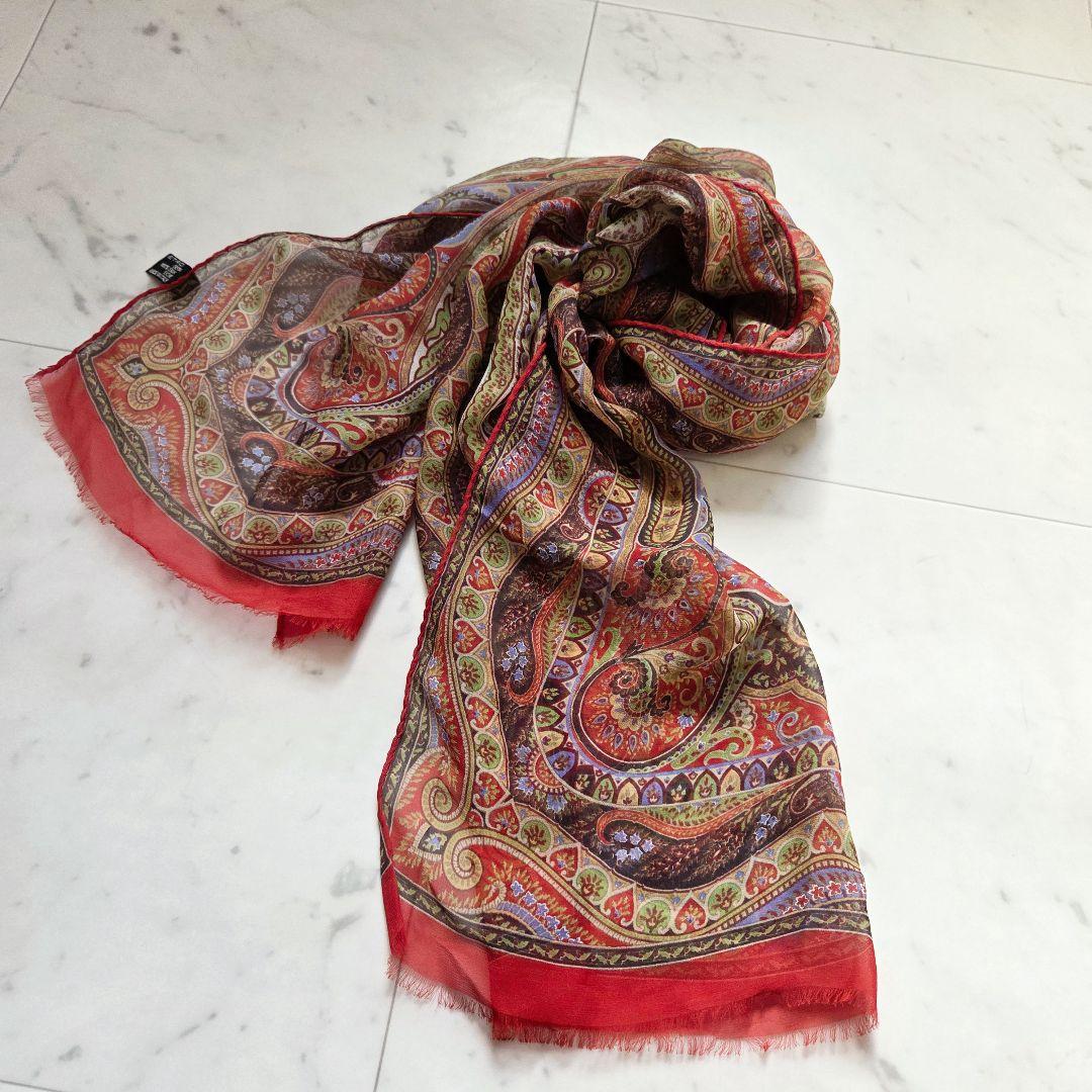 ETRO　エトロ　ペイズリー　シルク　ストール　スカーフ　ロゴ　マルチカラー