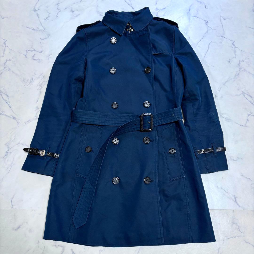 美品 BURBERRY BRITダブルトレンチコート メガチェック M ネイビー