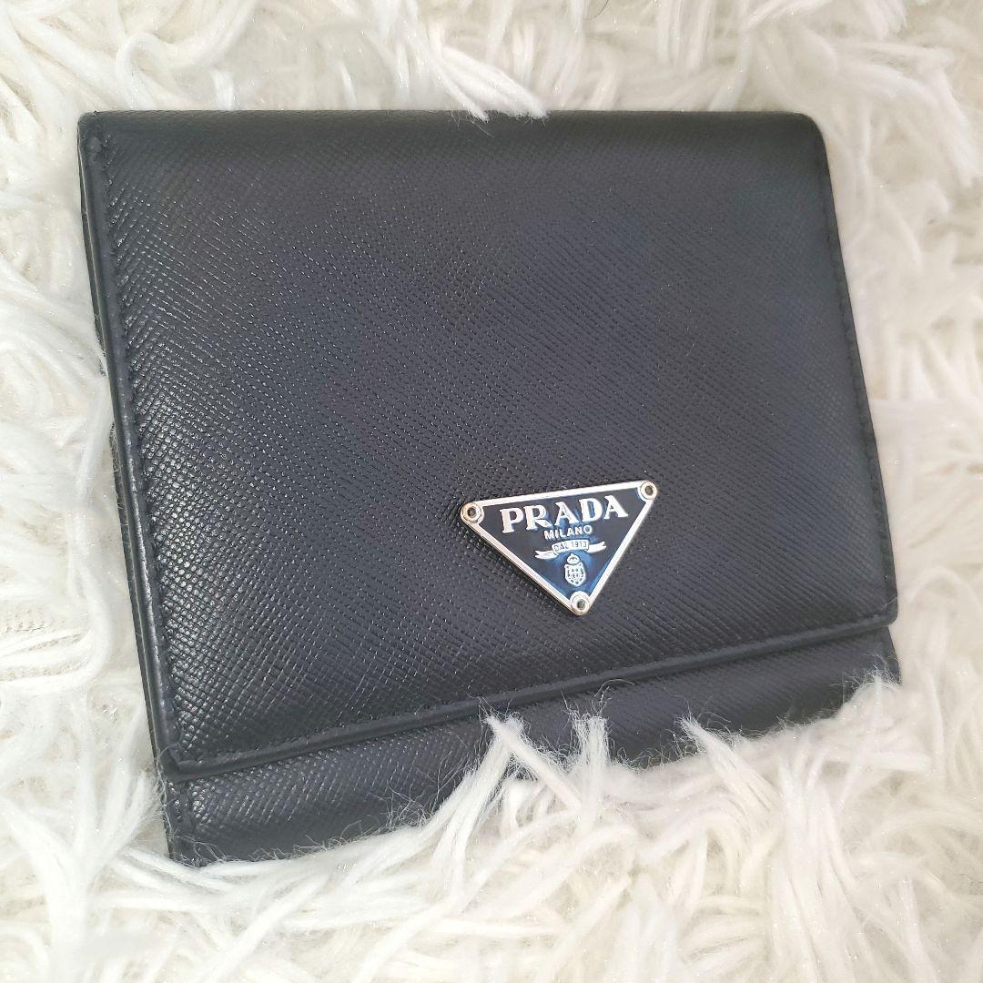 ⭐極美品⭐PRADA サフィアーノレザー 三角ロゴ 三つ折り財布 ブラック