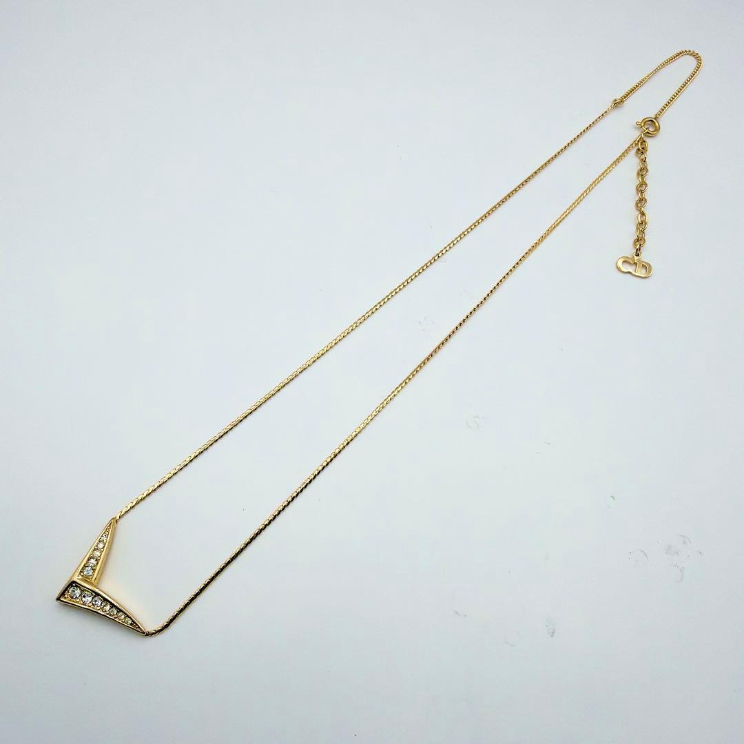 Dior V字 ラインストーン ネックレス ヴィンテージ ゴールド