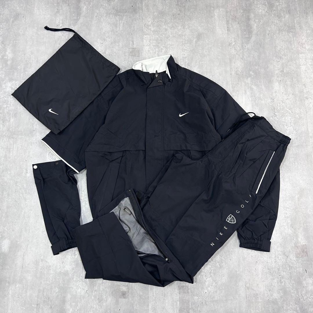 Z286 美品 NIKE ゴルフ レインウェア ナイロン 上下 2way 黒 M