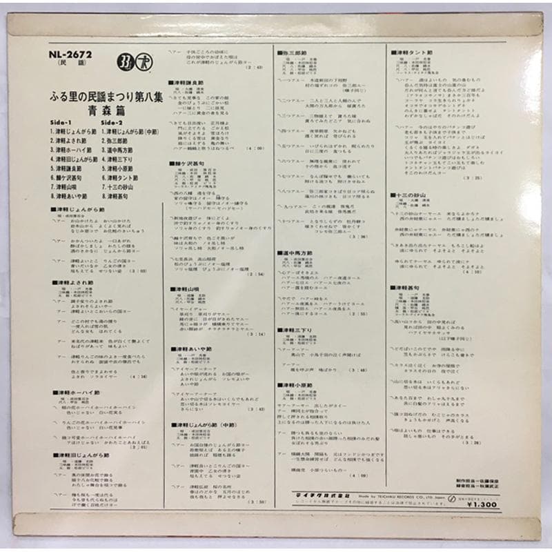 ★レア名盤！！ ふる里の民謡まつり 第八集／青森篇 LP 成田雲百合 一戸光春