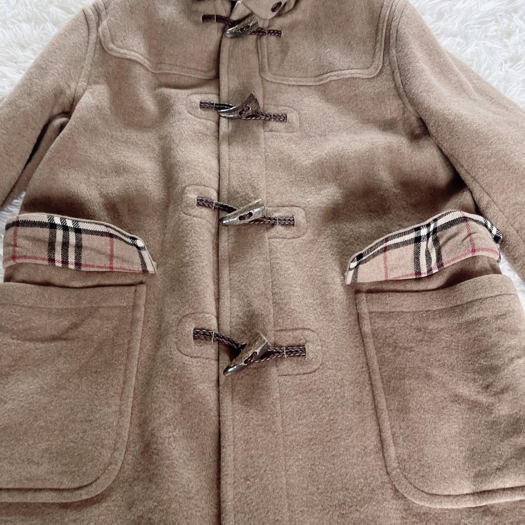 【バーバリーロンドン】ダッフルコート ウールカシミヤ混ノバチェック キャメル L