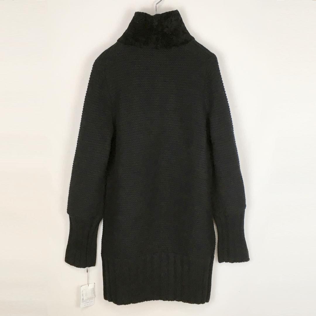 【新品タグ付き】 ヨシエイナバ カシミヤ混ウール ニットロングコート 黒