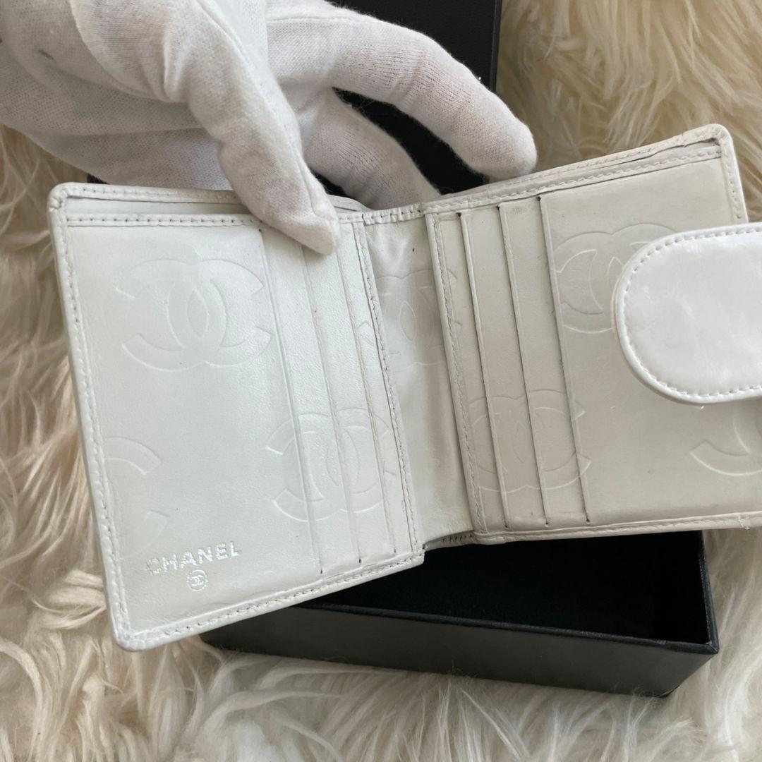 シャネル CHANEL 二つ折り 財布 カンボンライン 白 パイソン がま口