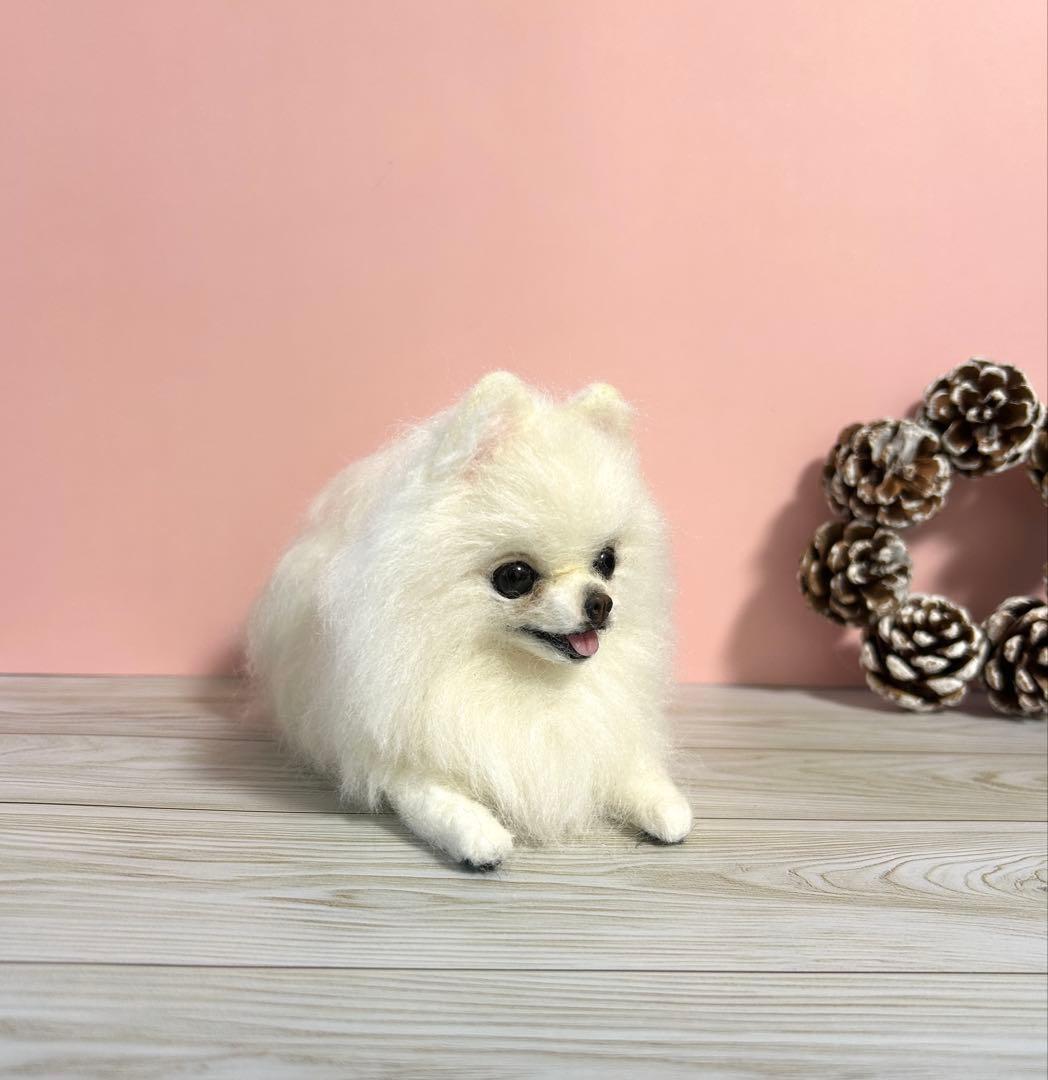 羊毛フェルト　羊毛犬　ふわもこポメラニアン　白ポメ　no.35