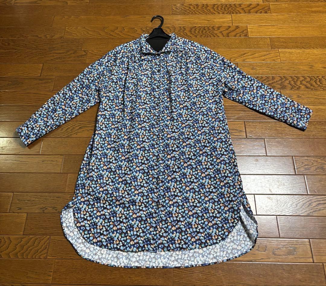 美品 shower party 日本製 ゆったりコーデュロイ 小花 シャツワンピ