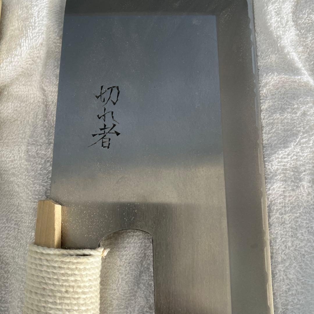 そば打ち道具 切れ者ステン金II 別型麺切包丁 300mm A-1058 中古品