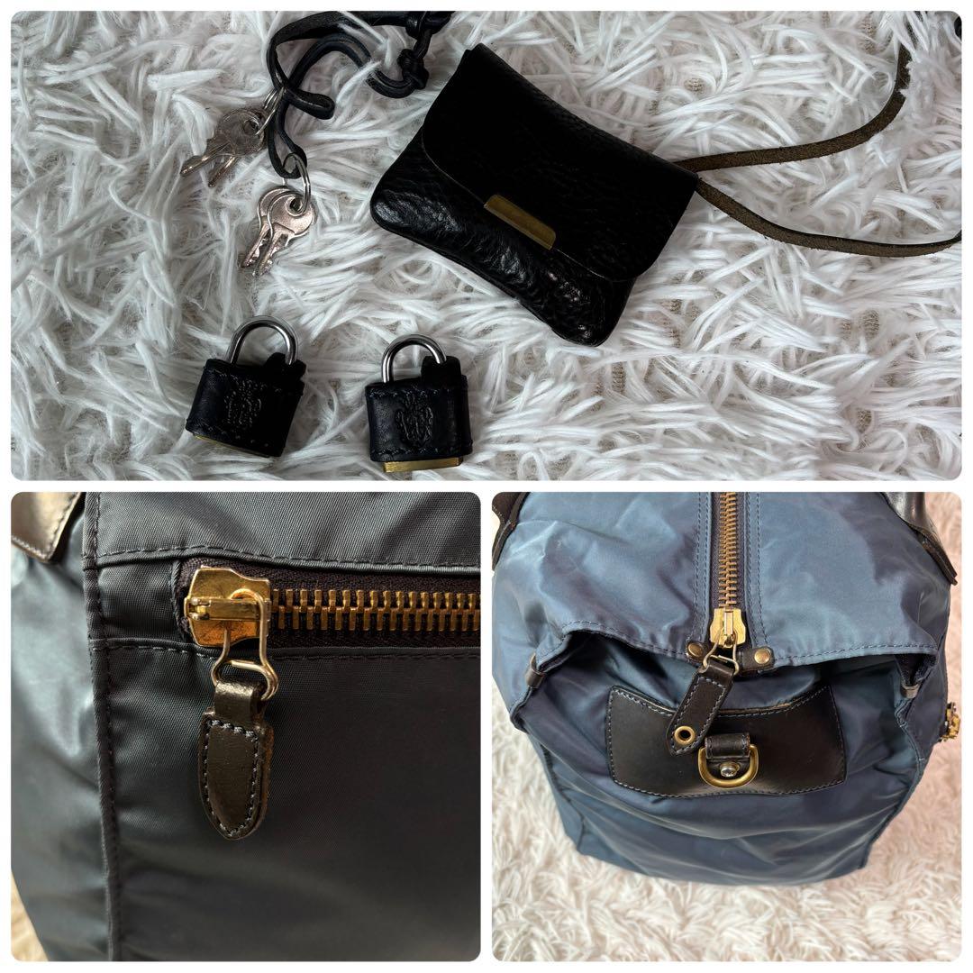 極美品/別売の底板付✨フェリージ ボストンバッグ 2way 大容量 P4 青
