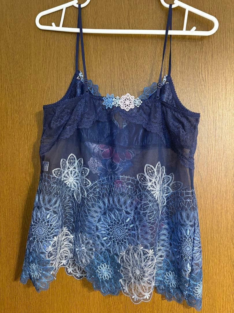 サルート♡ネイビー 花柄刺繍 シースルーキャミソール
