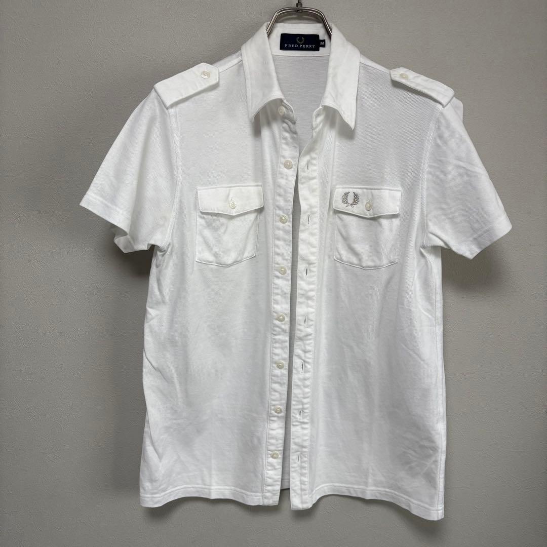 FRED PERRY フレッドペリー ボタンシャツ ポロシャツ M白 ホワイト