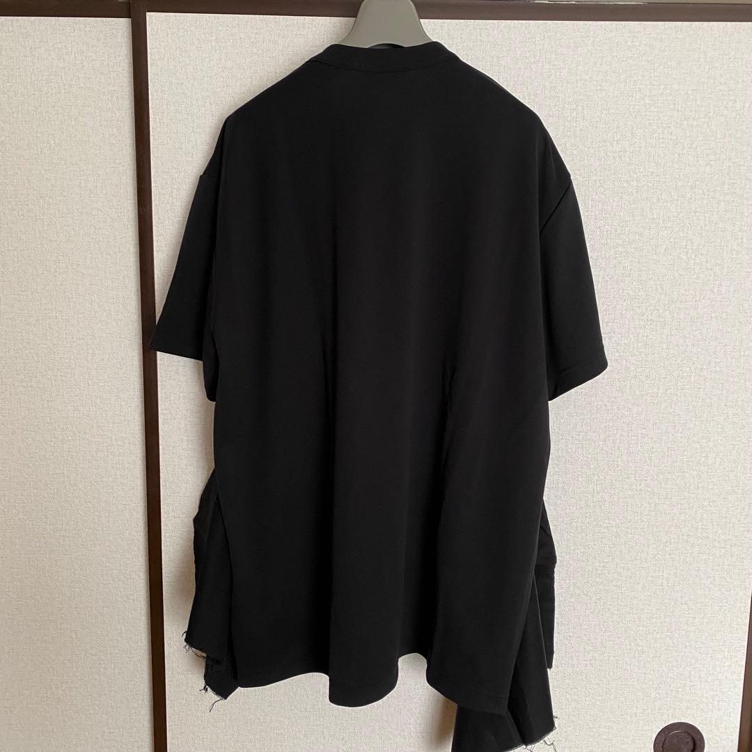 コムデギャルソンオムプリュス 25SS ポリエステル フラシ布Tシャツ ブラック