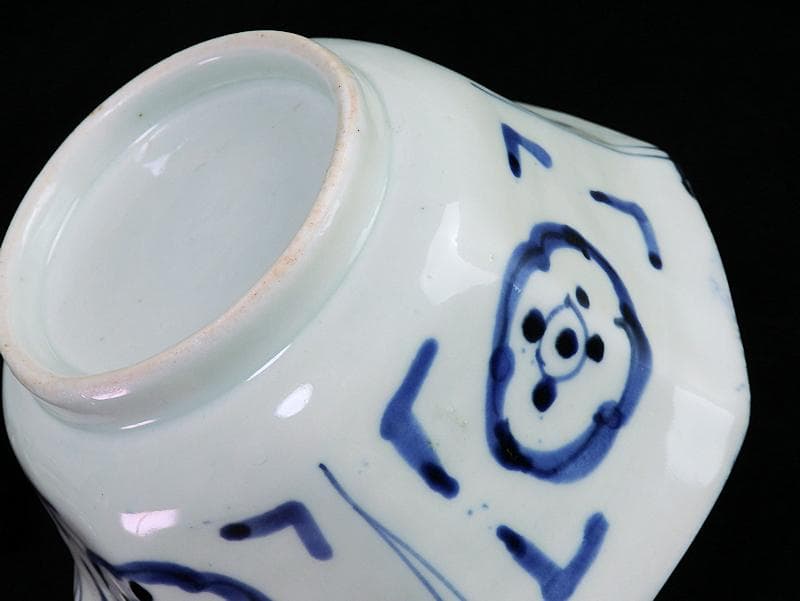 古伊万里　染付　雪輪に柘榴の図　八角深鉢　E623A-fbnc