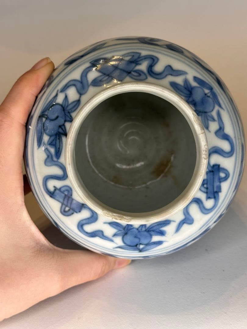 中国明代 染付 鳳凰文 小壺 古陶磁 時代物 口縁に傷あり 骨董品 アンティーク