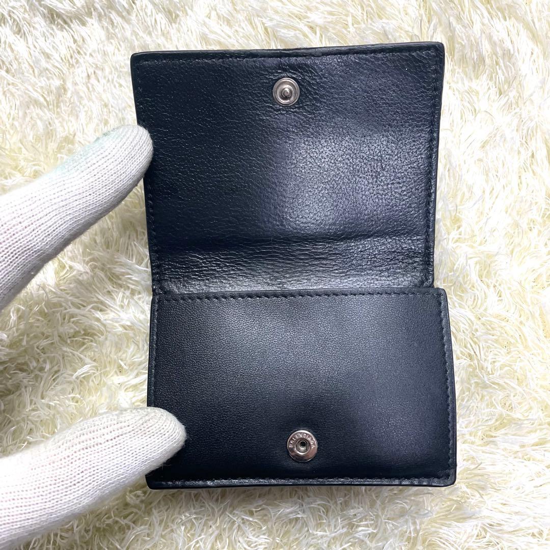 箱 保存袋付き 美品 バレンシアガ 三つ折り財布 コンパクト レザー ブラック