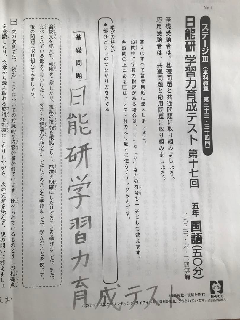 しらたまさん専用　日能研　後期分学習力育成テスト、冬期講習テスト10回分