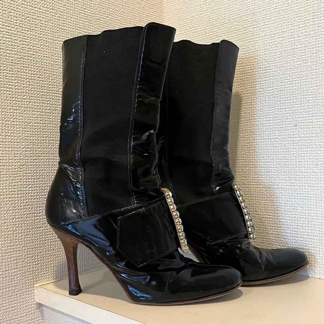 Dolce&Gabbana ドルガバ 大粒スワロ ミドルブーツ