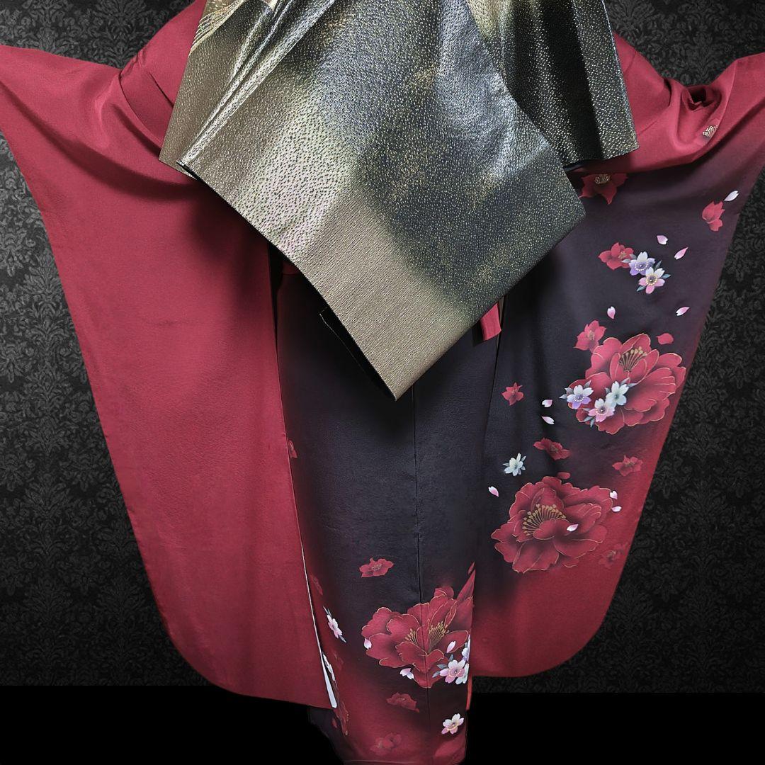 SALE中！振袖フルセット(8点)成人式・京都きもの友禅・大輪牡丹柄・暈し染め
