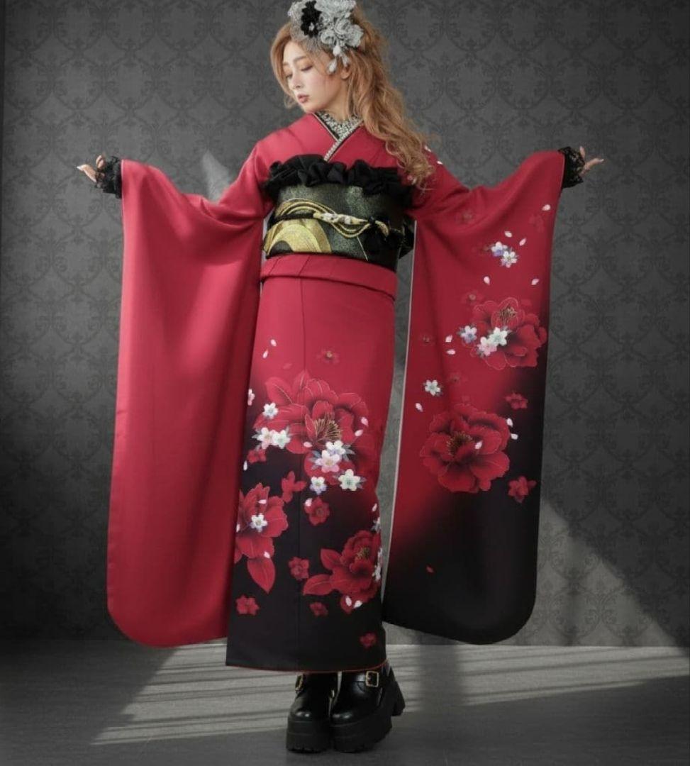 SALE中！振袖フルセット(8点)成人式・京都きもの友禅・大輪牡丹柄・暈し染め