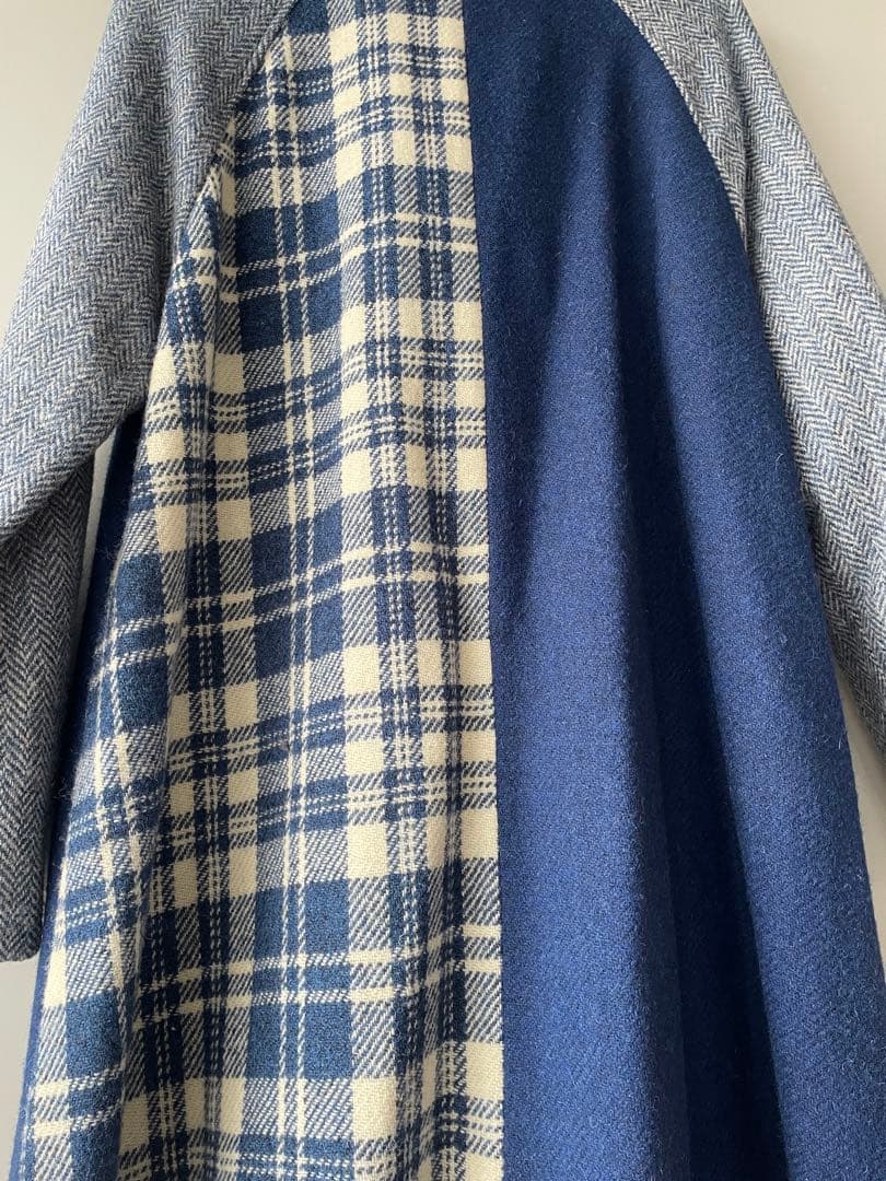 nesessaire ハリスツイード パッチワークコート　ブルー