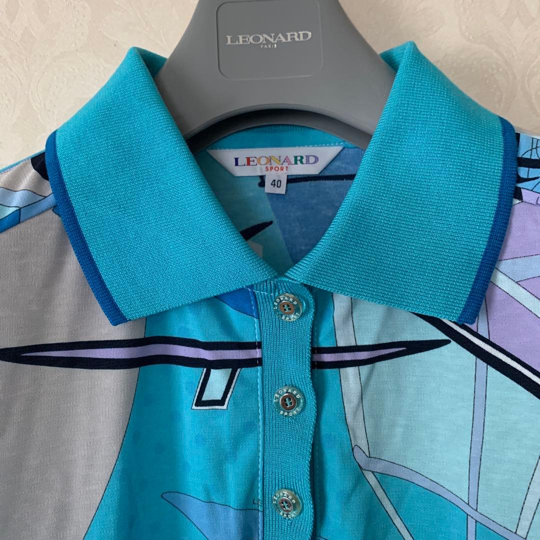 新品LEONARD スポーツ　ブルー系 ポロシャツ 半袖 40