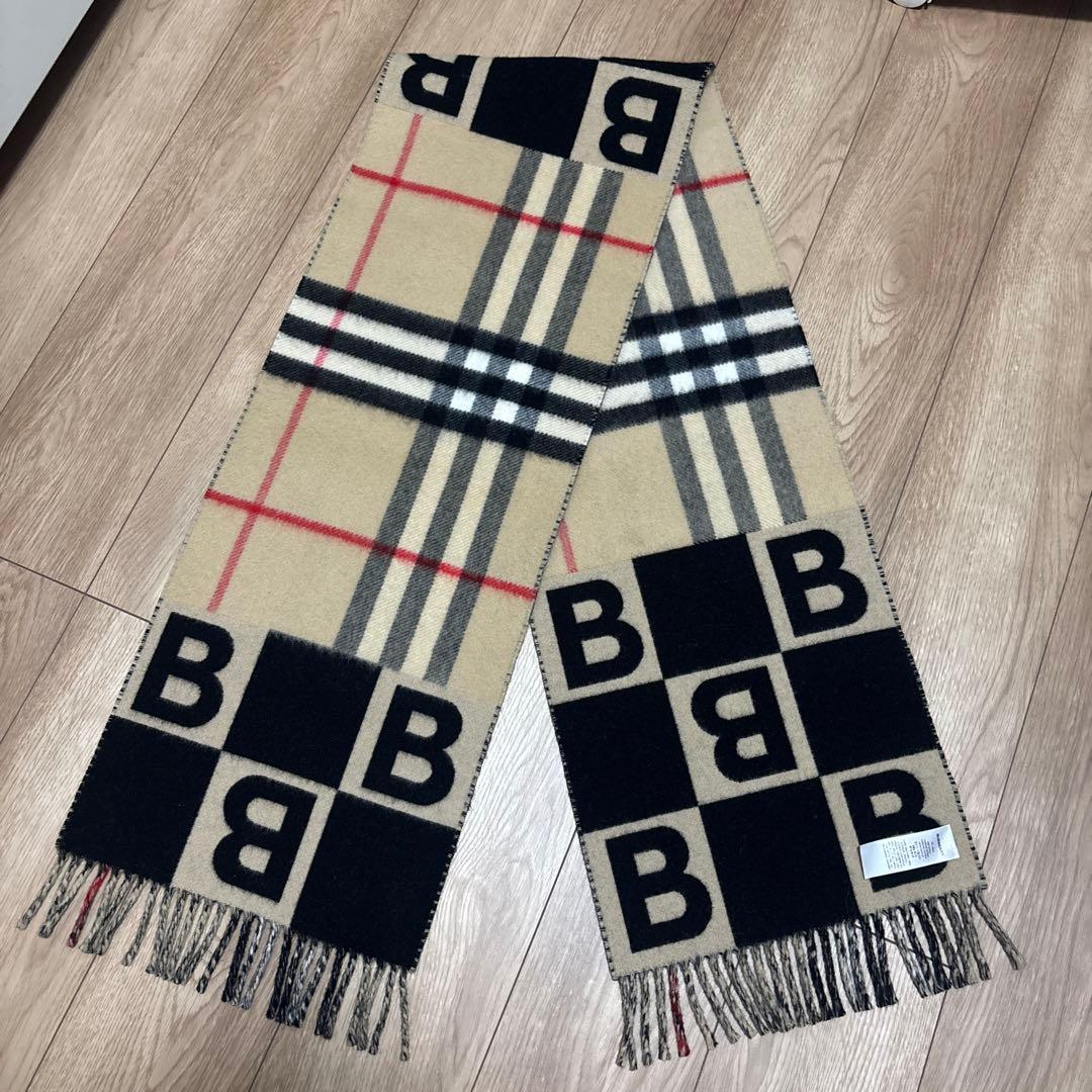 【極美品】BURBERRY ロゴチェック TB マフラー ベージュ