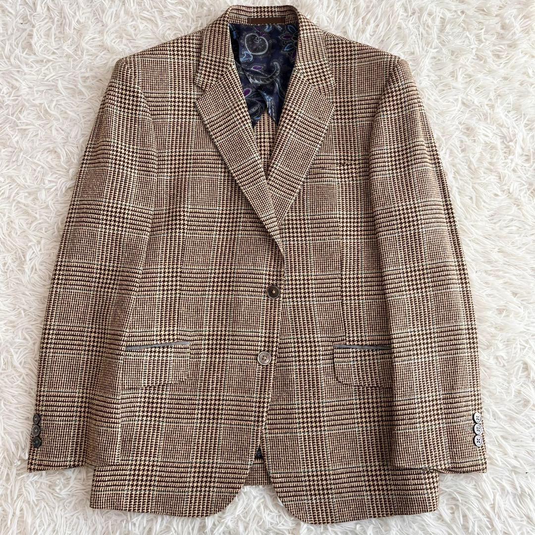【美品】ポールスミス　ジャケット　ツイード　チェック　ペイズリー　シルク　M