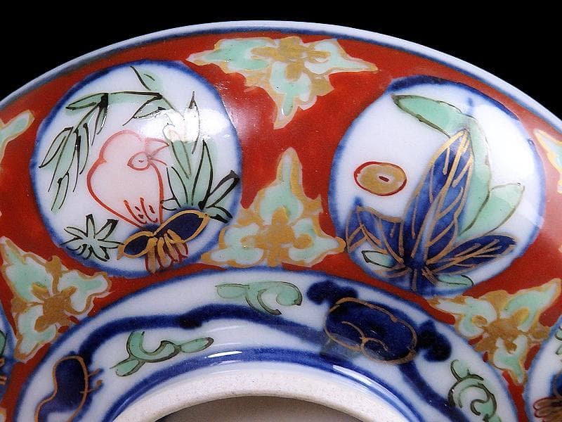 大聖寺伊万里　金襴手　丸紋に鳥の図　蓋茶碗　D136AS-fbqb