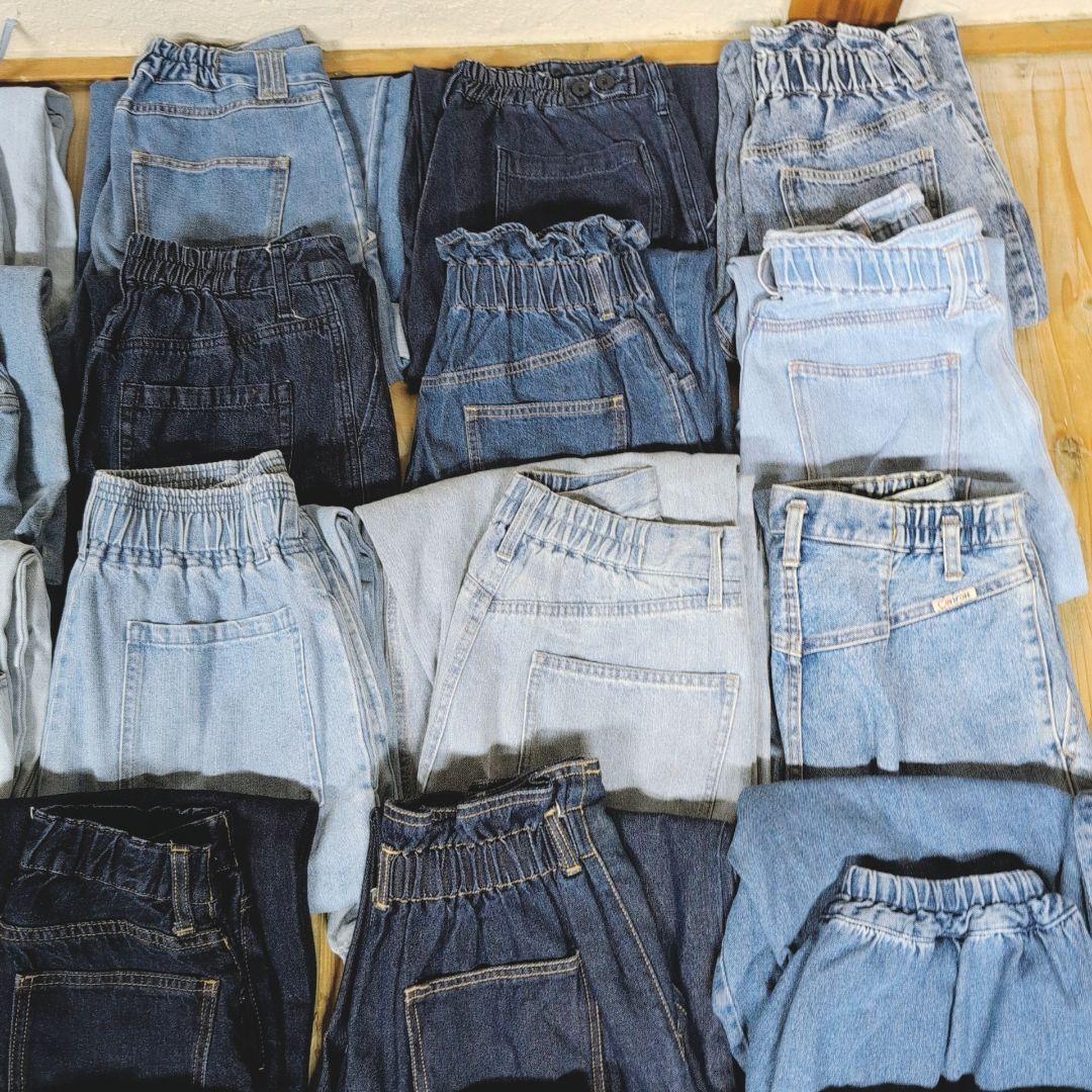 綿100%ウエストゴム デニムパンツ まとめ売り50本 リメイク素材 リペア生地