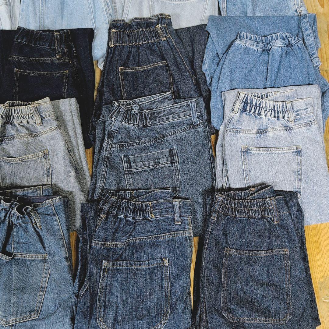 綿100%ウエストゴム デニムパンツ まとめ売り50本 リメイク素材 リペア生地