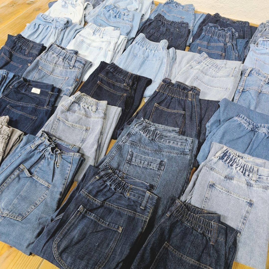 綿100%ウエストゴム デニムパンツ まとめ売り50本 リメイク素材 リペア生地