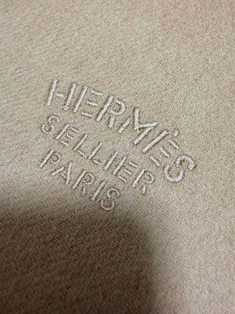 【美品】HERMES 上質カシミヤストール リバーシブル　ベージュ・赤