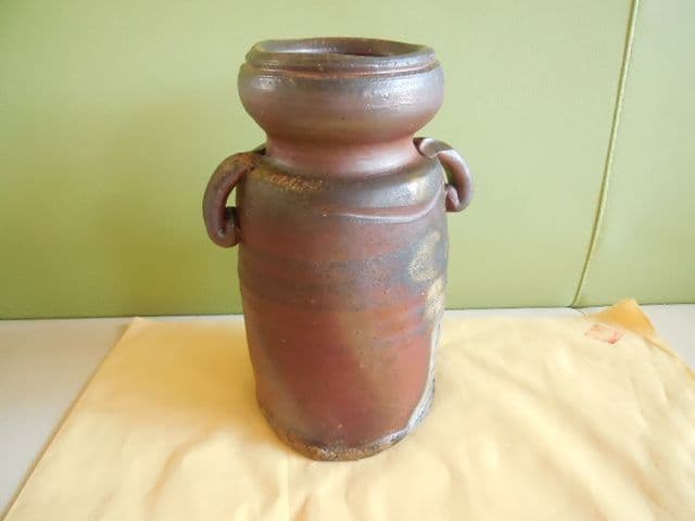 備前焼 花瓶 花器 耳付き 双耳 花入れ フラワースタンド 花生 共箱