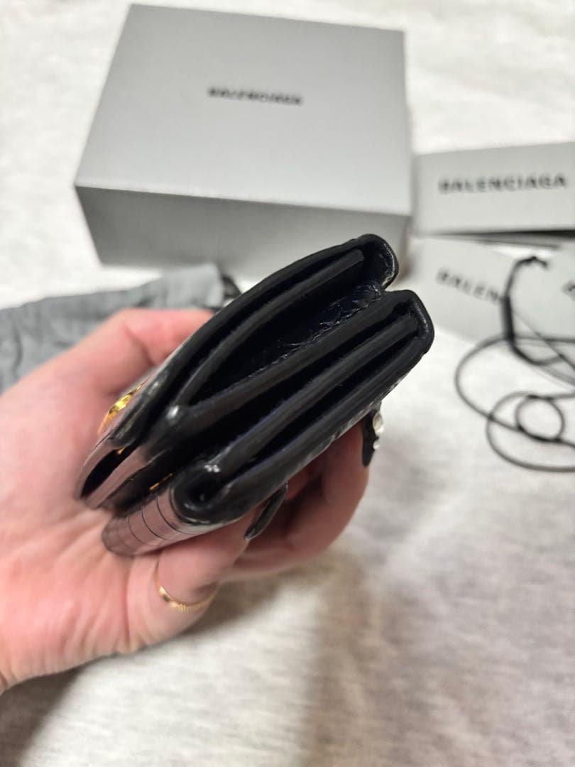 BALENCIAGA 三つ折り財布 ブラック　クロコ　レザー