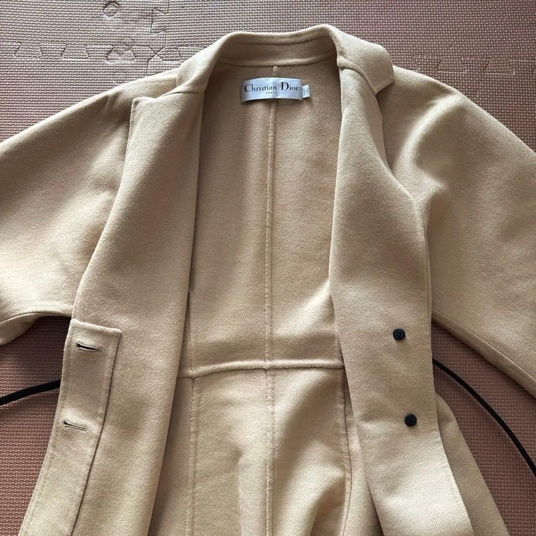 Dior ベルト付きウールロングコート キャメル34