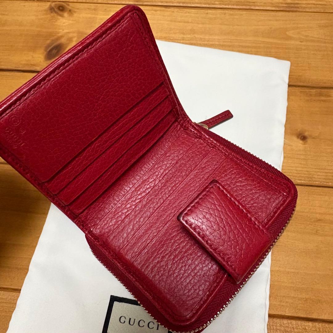 ぽっぽGUCCI GGパターン 二つ折り財布 ベージュ/レッド