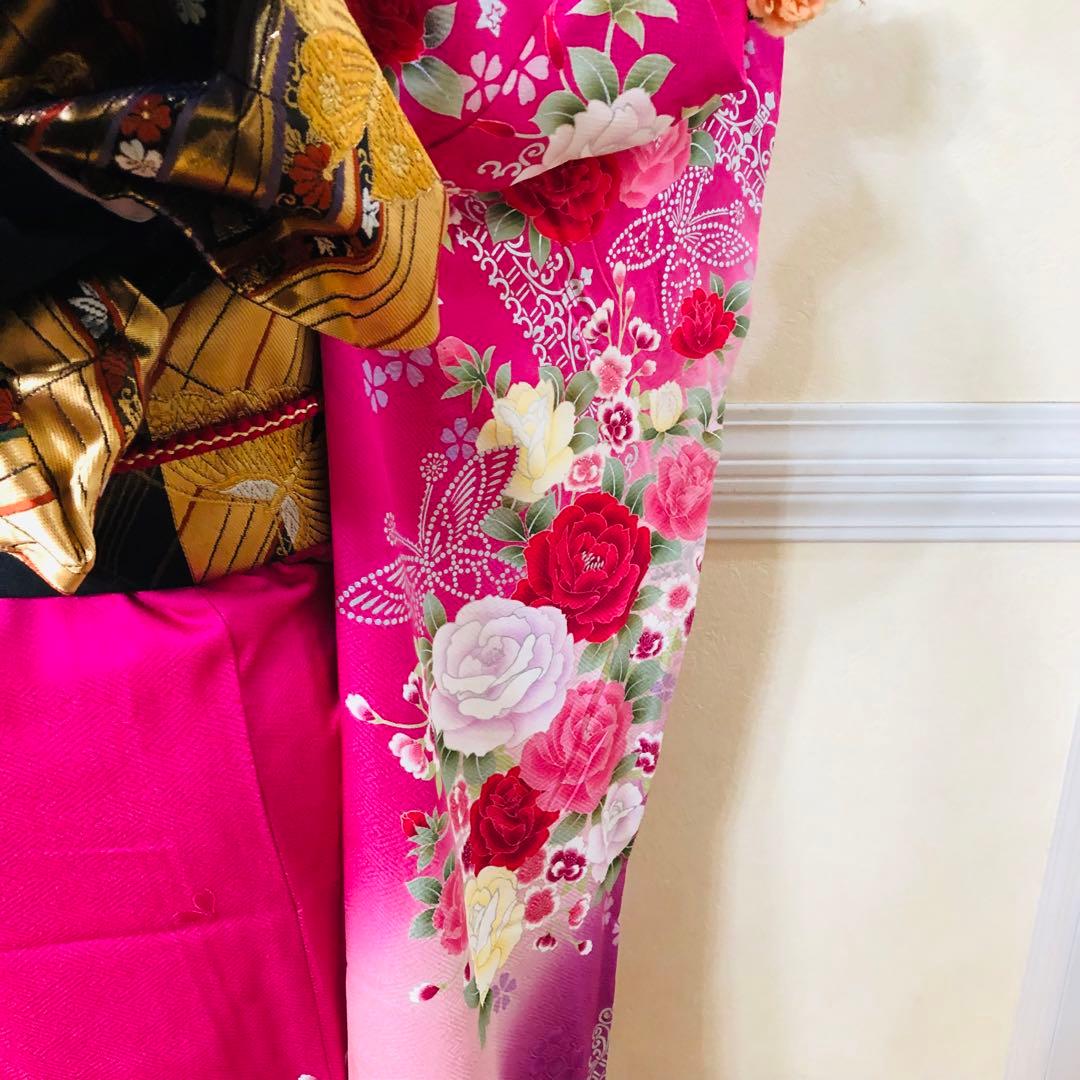 美品‼️振袖正絹フルセット‼️豪華絢爛lovelyピンク薔薇銀糸刺繍銀彩⭐︎上質な逸品