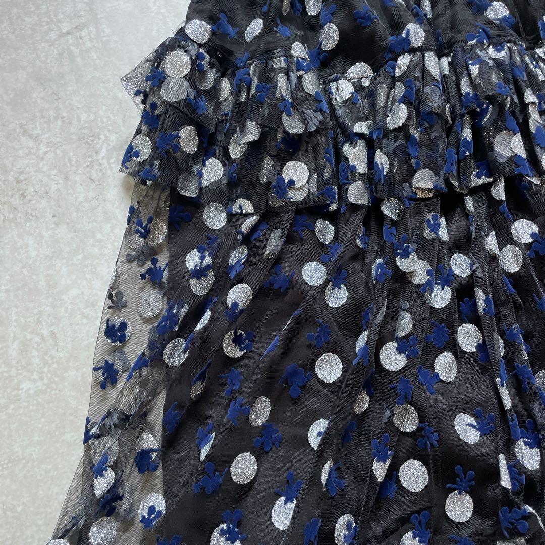 Shrimps シュリンプス　ドットグリッターチュールミディスカート　黒　L