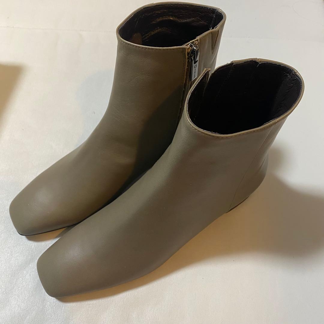 卑弥呼 スクエアトゥショートブーツ カーキ クロコ 撥水加工 24.5cm
