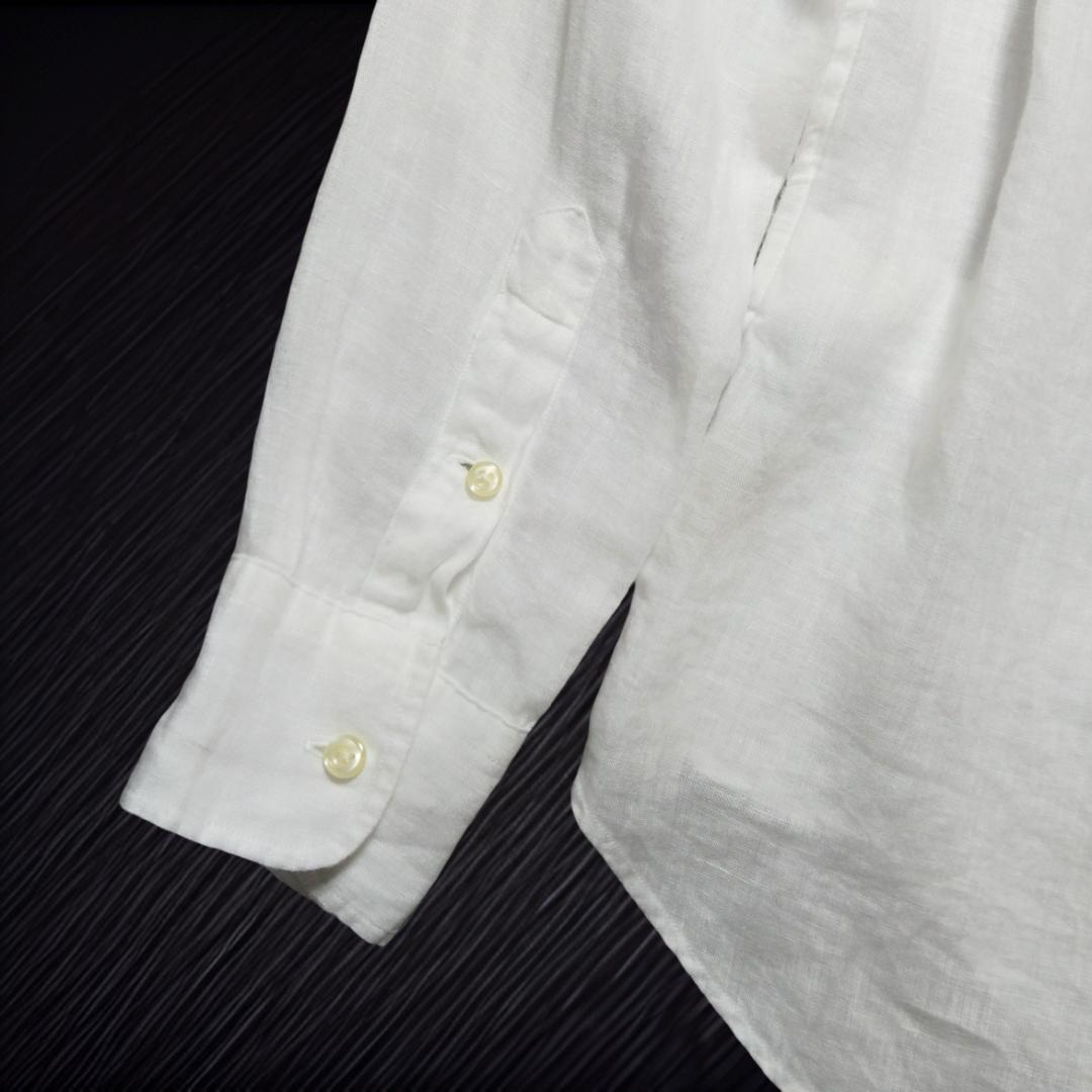 【美品】ラルフローレン ホワイト ボタンダウンシャツ 白 リネンシャツ S