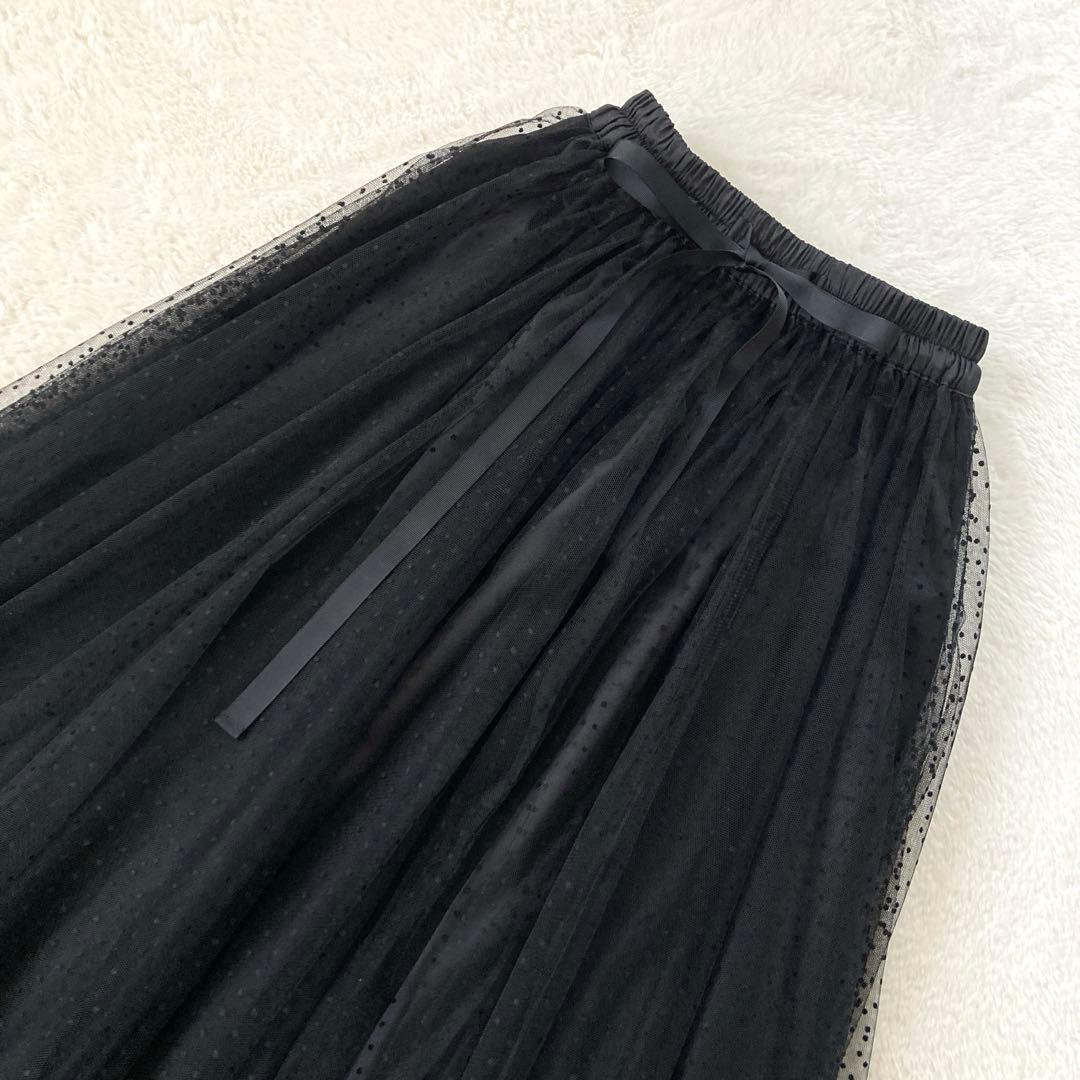 美品☆JENNEジェンヌ　ドットチュールスカート　ブラック　リボン　フリーサイズ